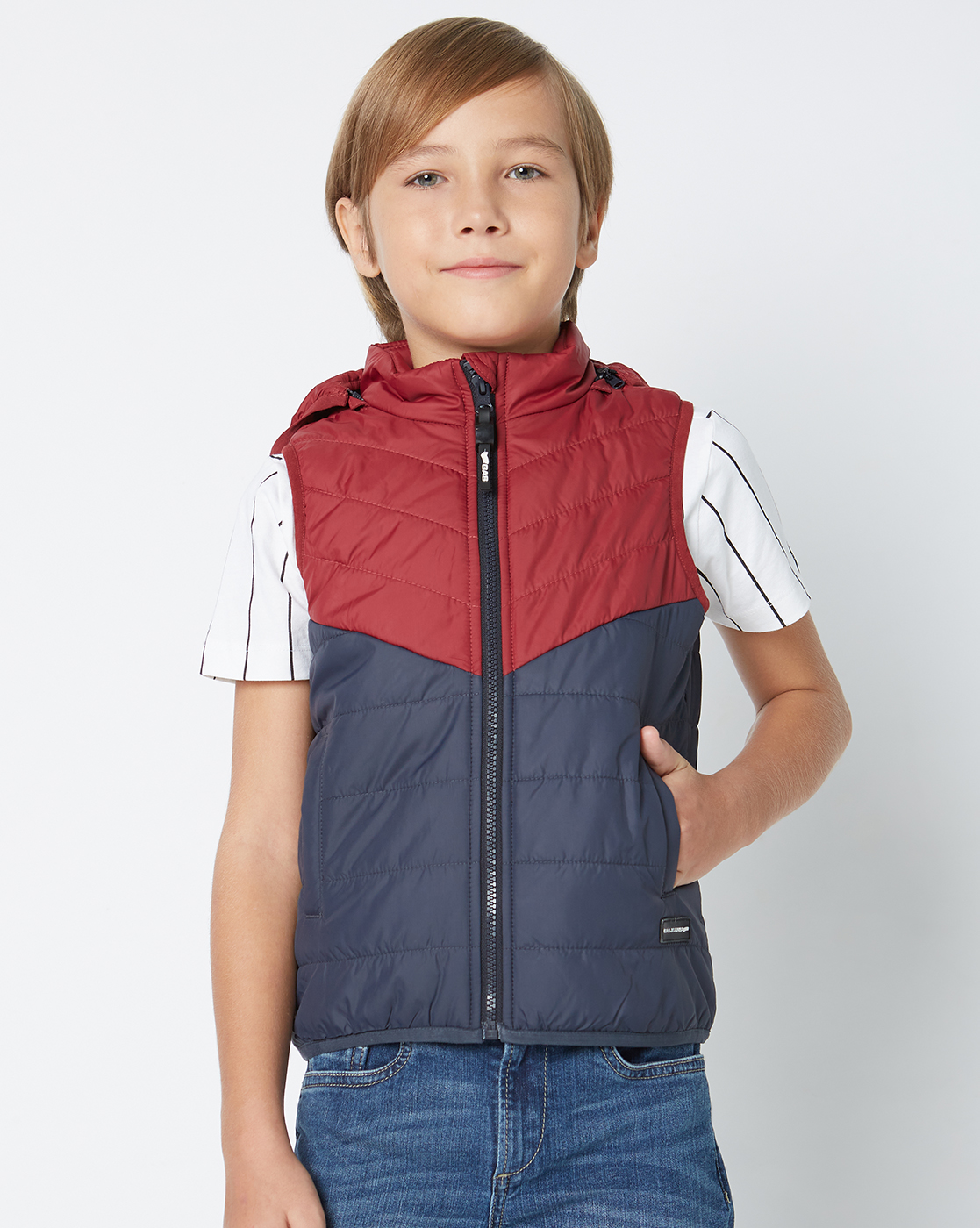 Gas Kids Boys Navy Color Block Quilted Jacket